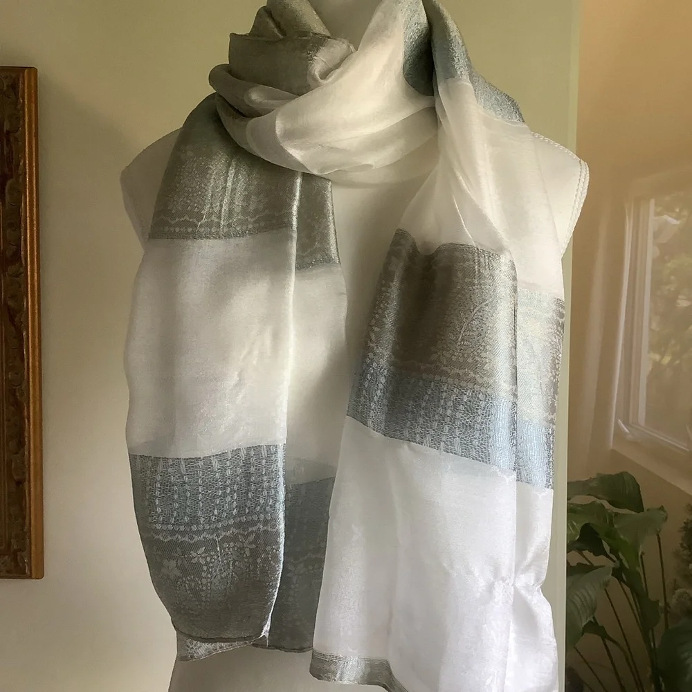Sheer Silk Striped Rectangular Scarf